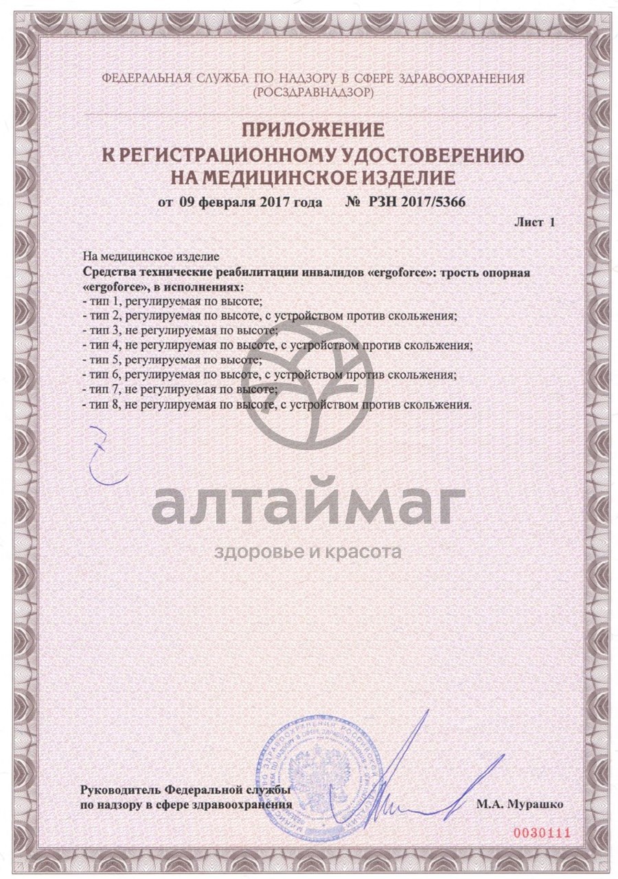 Сертификат на товар Трость E 0601 складная, цвет бронза Трость E 0601 складная, цвет бронза сертификат